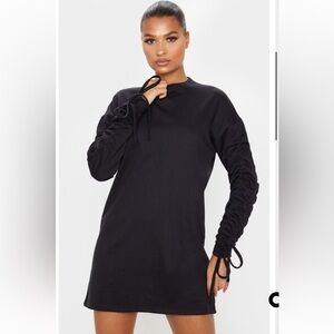Lush Black Ruched Sleeve Detail Long Sleeve Sweat
Sweatshirt Dress